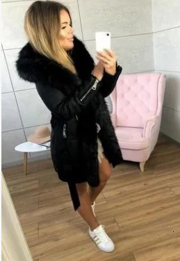 Зимние длинные парки для женщин, повседневные однотонные куртки с капюшоном и пальто с поясом, модная утепленная парка из искусственного меха, верхняя одежда - Цвет: black
