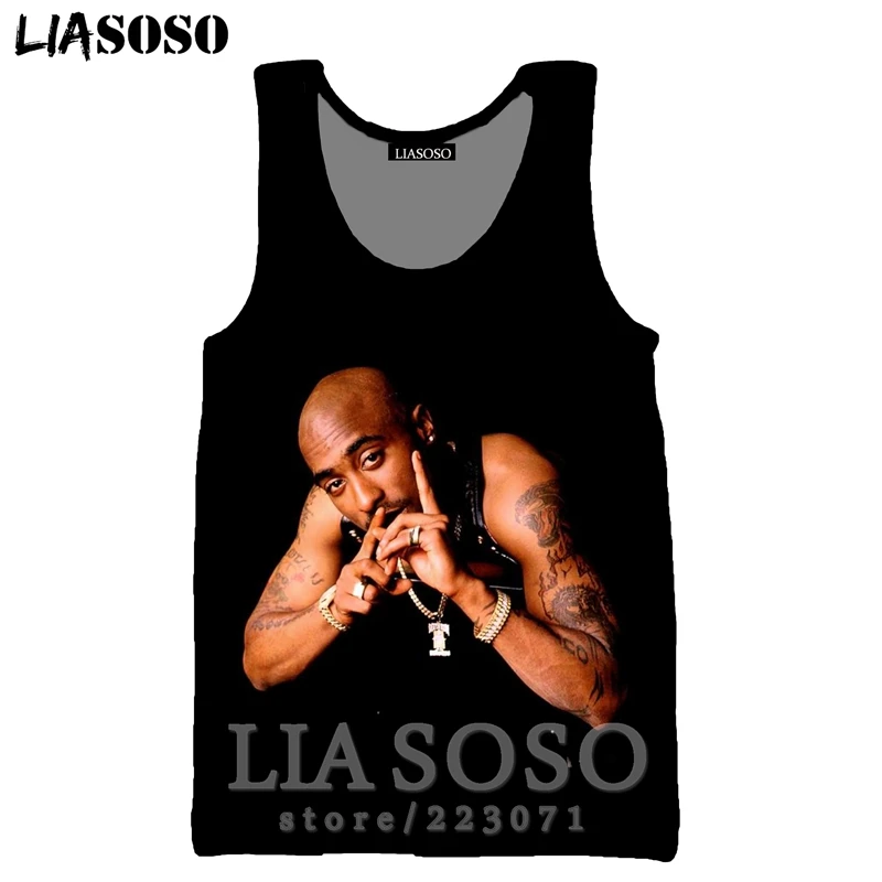 2Pac жилет LIASOSO Забавный для мужчин и женщин Аниме Толстовка 3D принт Рэппер О образным вырезом майка без рукавов хип хоп Уличный пуловер A295