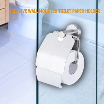 

1Pcs Stainles Wall Mounted Suction Cup Toilet Tissue Holder Roll Papers Stand Storage Dispensers with Cover Bathroom Accessories