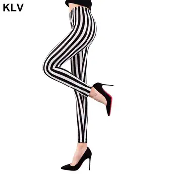 

Womens Mid Rise Ankle Length Stretchy Leggings Black White Vertical Striped Print Yoga Sports Casual Capri Pants Elastic Tights