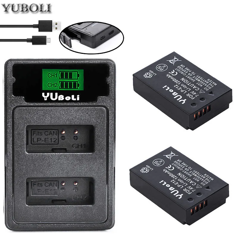 charger and 2battery Bateria LP-E12 LPE12 LP E12 батарея для камеры Canon M 100D Kiss X7 Rebel SL1 EOS M10 EOS M50 аксессуары для DSLR камеры - Цвет: charger and 2battery