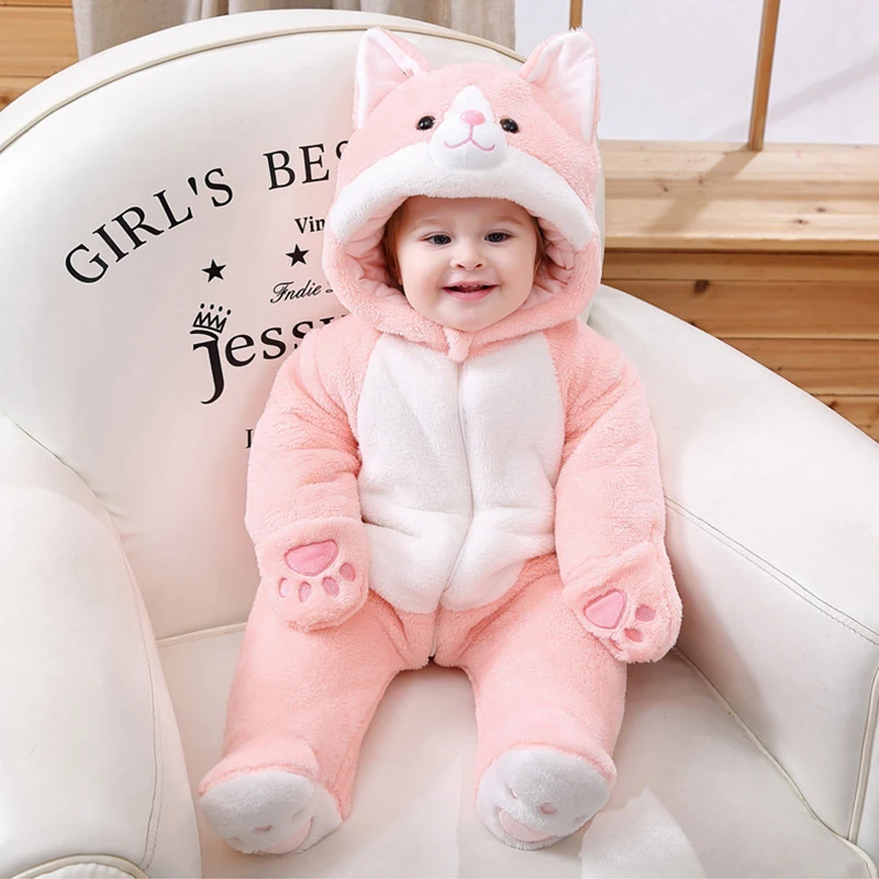 Зимняя одежда для новорожденных девочек, Kawaii Babe, аниме, пижамы Kigurumi, утолщенный хлопковый костюм с котом для детей