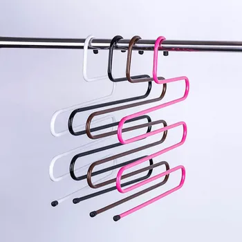 

New Metal Magic S Type Pants Rack Organizer Multifunction Anti-slip Ties Clothes Storage Rack Holder 5 Bars Wardrobe Hanger 35x3