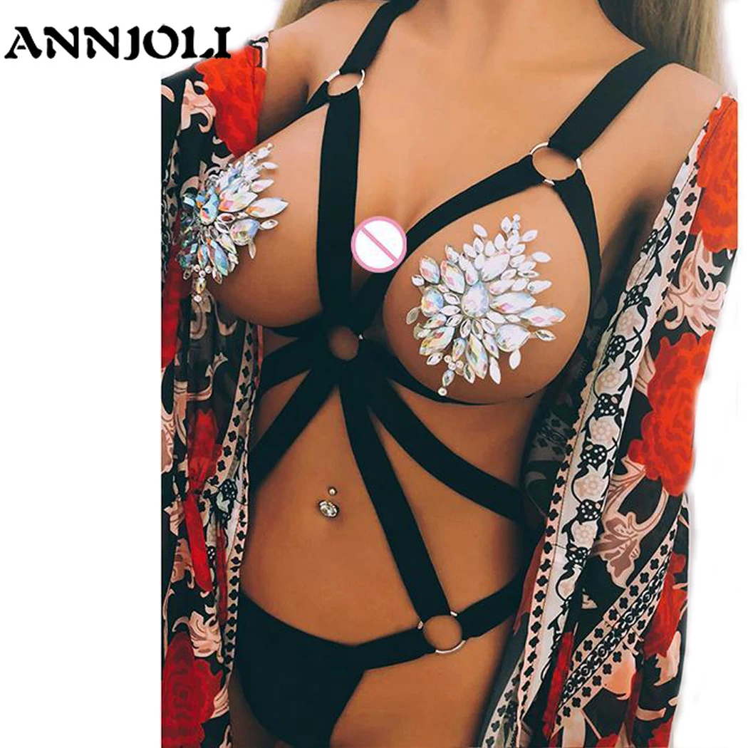 

ANNJOLI Women Fashion Bandage Jumpsuit Spandex Sexy Solid Sling Lingerie Erotic Slim Bodysuit Summer Halter Sleeveless Home