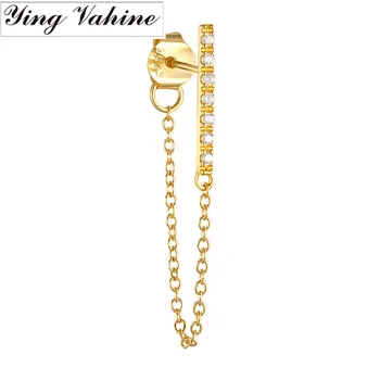

ying Vahine 100% 925 Sterling Silver CZ Square with Tassel Pendant Stud Earrings for Women