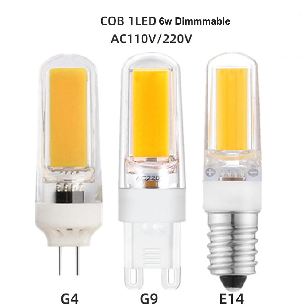 LED COB 전구 3000k 4000k 6000k 기계 샹들리에 크리스탈 전구, 할로겐 교체, 110V 220V 6W, G9 G4 E14, 10 개