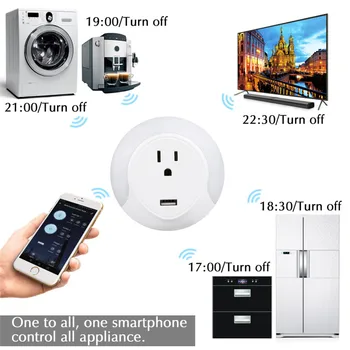 

Smart Home Smart WiFi Socket LED Night Lighting Mini WIFI Smart Plug with USB Charging Port Compatible with Alexa & Google Home