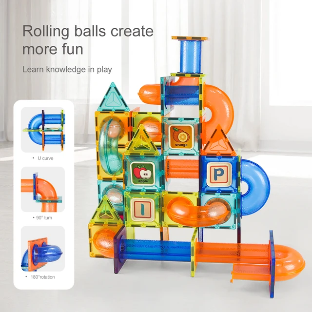 62/126pcs DIY Magnetic Sheet Ball Track Pipeline Type Building Block Assembling Large Particle Educational Toys for Children 2