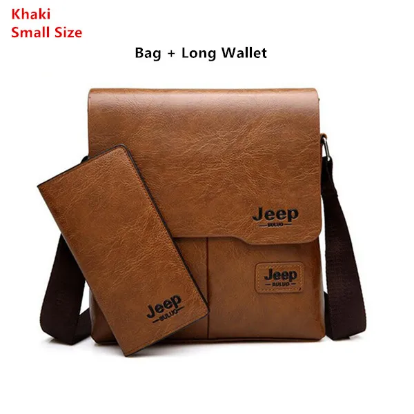 JEEP BULUO Man's Bag 2PC/Set Men Leather Messenger Shoulder Bags Business Crossbody Casual Bags Famous Brand Male Drop Shipping Khaki 1505-1-8068