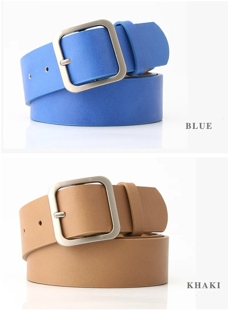 New Wide Leather Waist Strap Belt High Quality Women Square Pin Metal Buckle Belts Woman Belts For Jeans