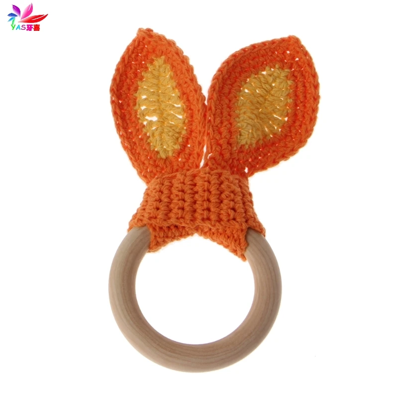 Baby Girl Boy Teething Ring Chewable Teether Wooden Natural Bunny Rattle Toy - Цвет: 9