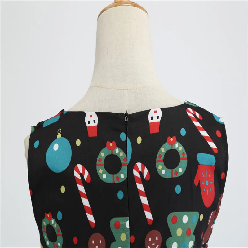 Платье Vestido, модное, рождественское, вечернее, с принтом, винтажное, Санта Клаус, женское, без рукавов, конфета-Снежинка, свободное платье, Robe Femme