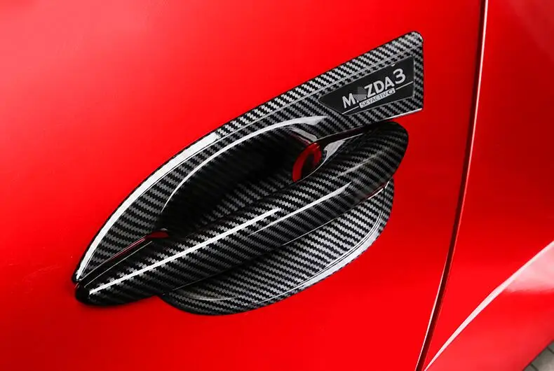 Авто дверная ручка Накладка, дверная чаша наклейка для mazda 3, углеродное волокно, авто аксессуары