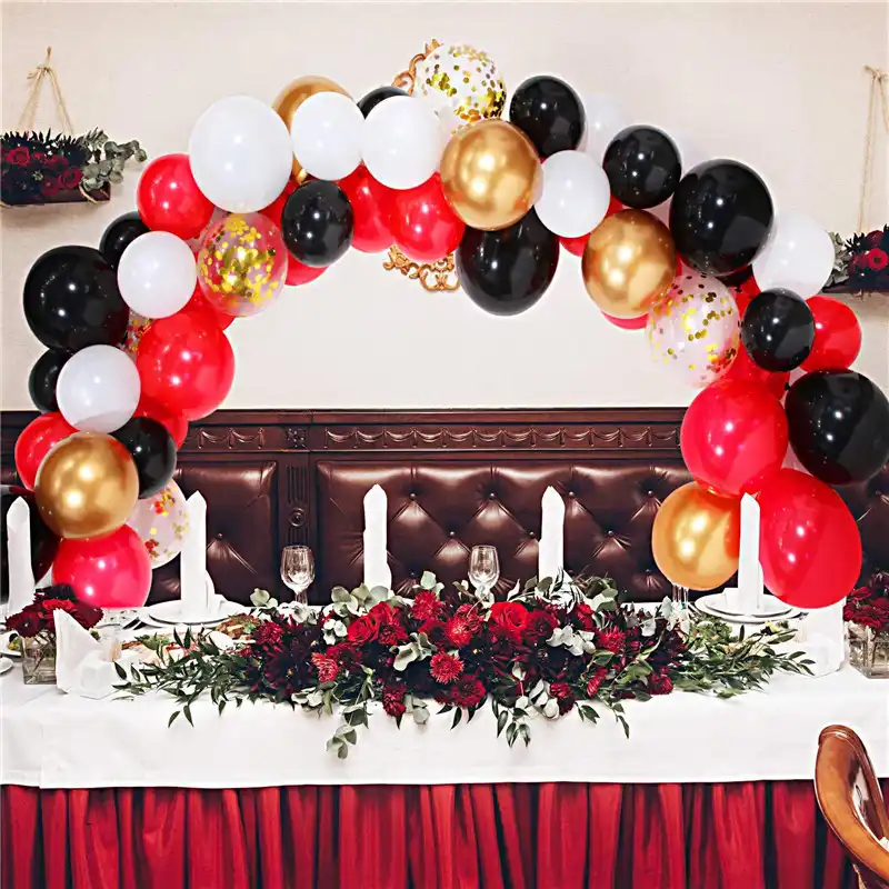 112pcs Red White Black Balloon Arch Garland Kit Chrome Gold