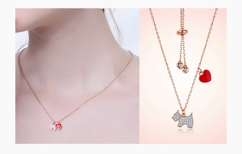 New genuine S925 sterling silver long necklace chain glue puppy heart-shaped Korean boutique jewelry woman gift