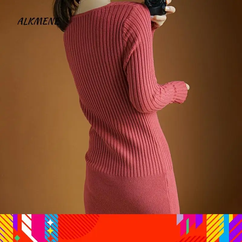 Женское облегающее платье средней длины весна-осень 2019 | Женская одежда