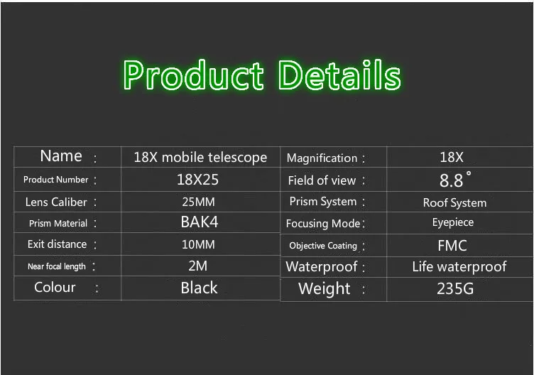 Новинка 18X телескоп зум объектив Монокуляр мобильный телефон объектив камеры для iPhone samsung смартфонов для кемпинга охоты спорта