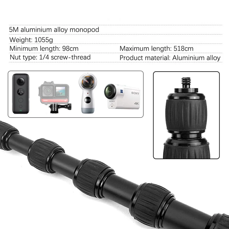 5m Selfie Stick Aluminum Alloy Telescopic Adjustable Photography