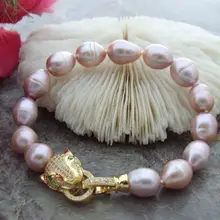 ОГРОМНЫЙ AAA 13-11 мм Фиолетовый Южно-морской жемчуг Гепард клип браслет 7,5-8 дюймов