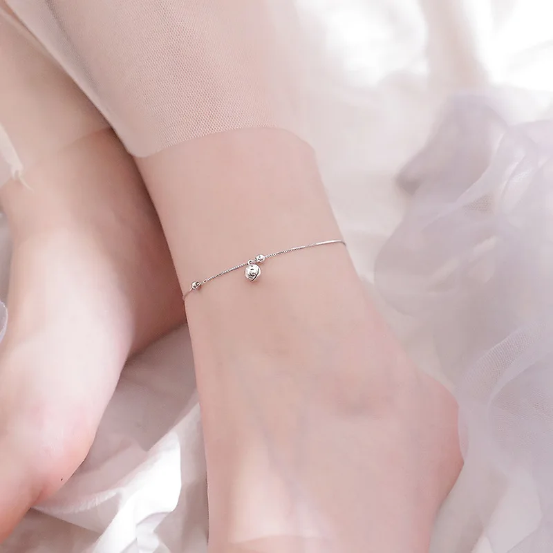 

925 Sterling Bell round Beads Anklet Simple Fresh And Sweet Design Women's Non-mainstream Students Ankle Ring-