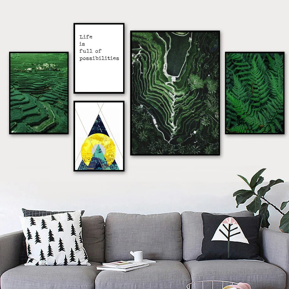 

Rice Terraced Field Leaf Quotes Wall Art Canvas Painting Nordic Posters And Prints Landscape Wall Pictures For Living Room Decor