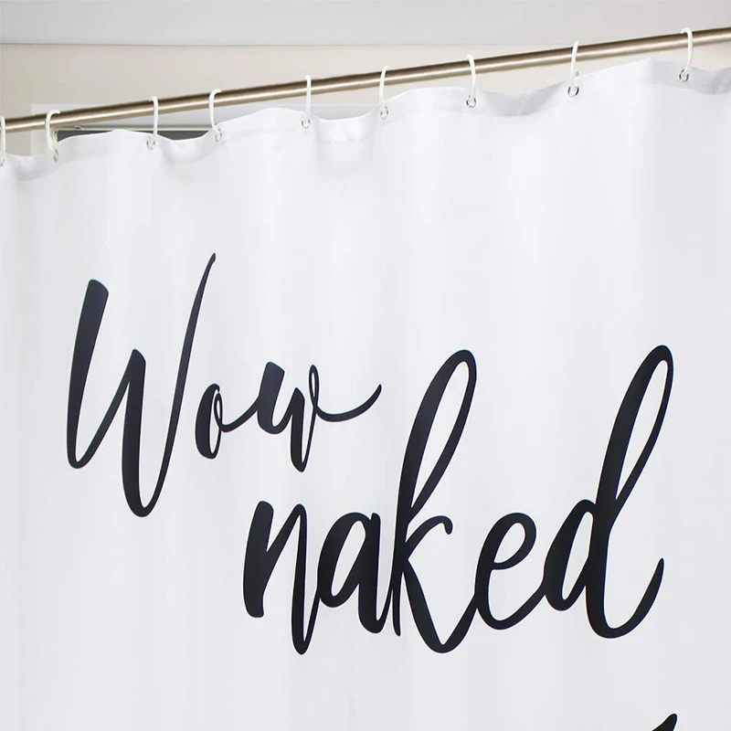 UFRIDAY Funny Black Words Fabric Shower Curtain White Polyester Soft Bath Curtain with Hooks Durable Waterproof Bathroom Curtain