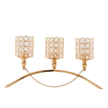 

Crystal Candle Holder Romantic Wedding Party Dining Table Centerpieces Metal Candlestick Home Decor Candelabra Tealight Stand