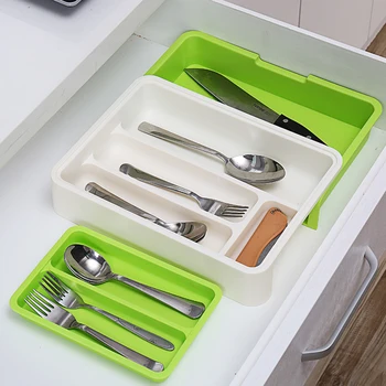 

Cutlery Storage Box Telescopic Function Compartmental Design Drawer Organizer Adjustable Removable Kitchen Tools Storage Drawers