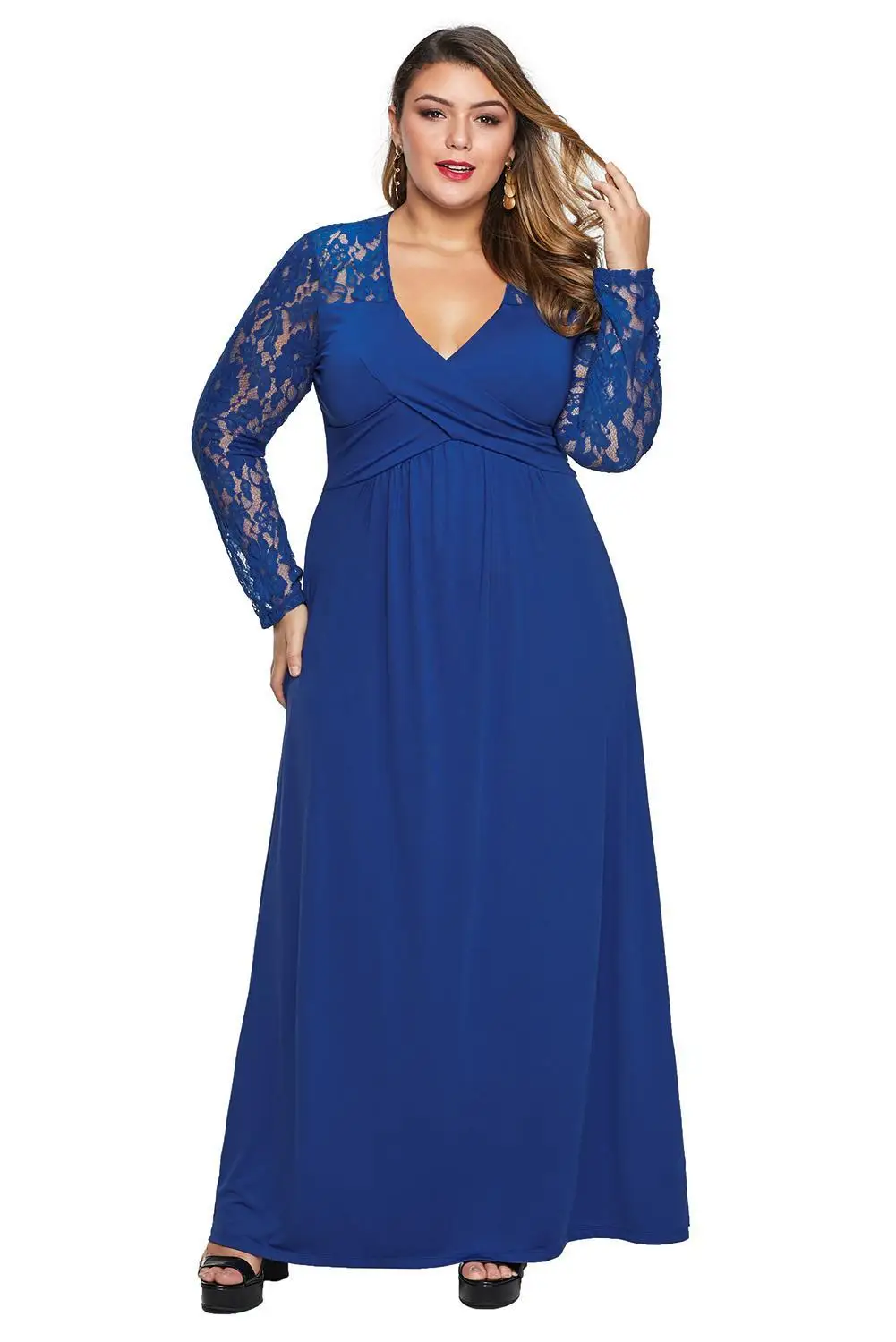 blue dress Adogirl, XL-5XL, женское платье, плюс размер, черное, кружевное, рукав, крест, обёрточная бумага, бюст, с рюшами, сзади, макси, для вечеринки, платье, длинное, Vestidos - Цвет: blue dress