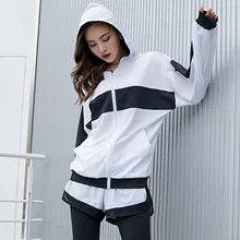 Одежда для йоги, пальто, женские костюмы для бега, спортивный костюм для фитнеса, женский кардиган на молнии с капюшоном и длинным рукавом, Осенний