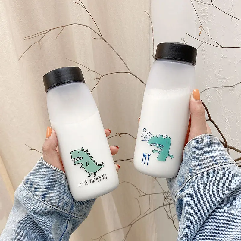 Kawaii динозавр пластиковая портативные бутылки для воды прозрачная матовая Милая