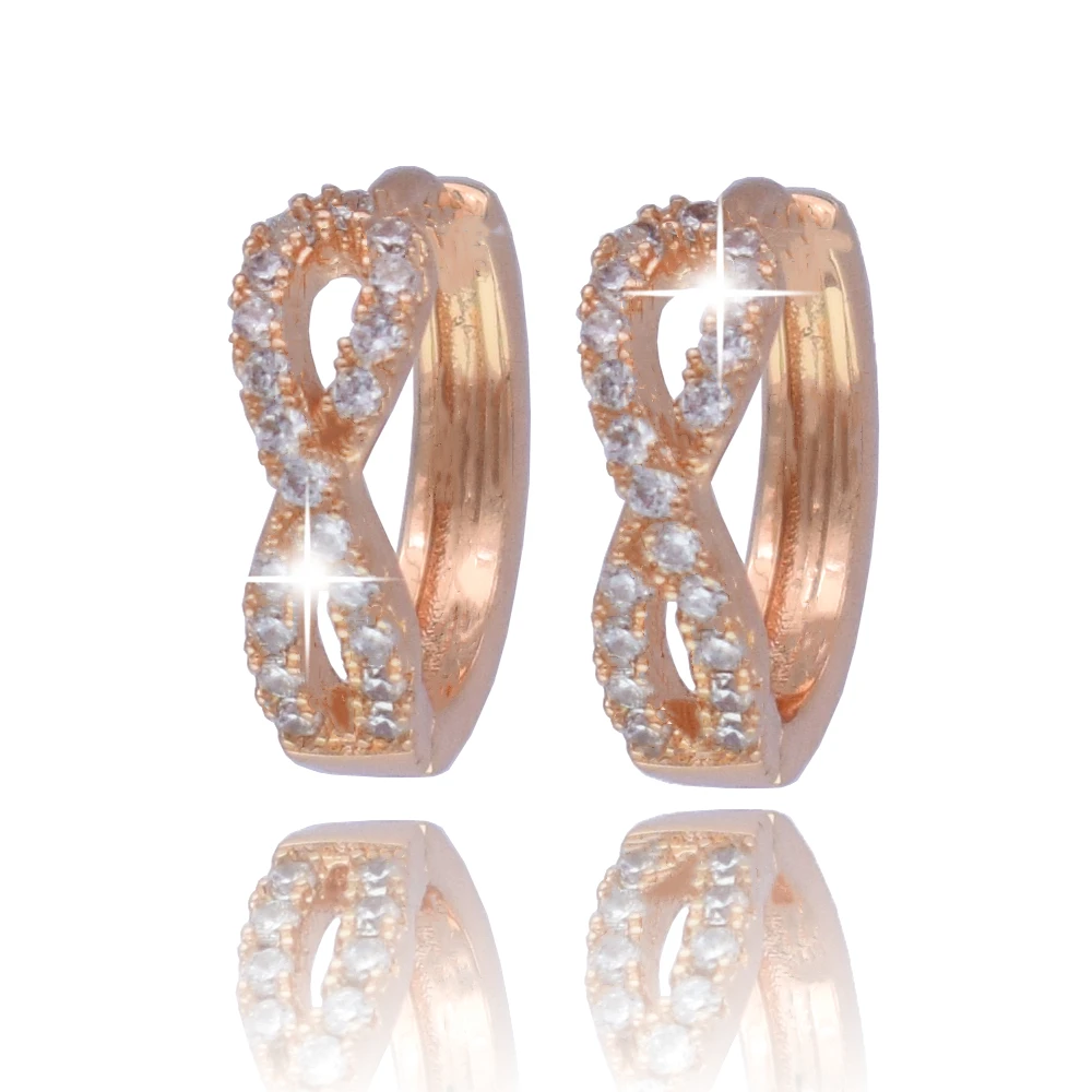 Женские круглые серьги с цирконием изящные вечерние из розового золота 585 пробы