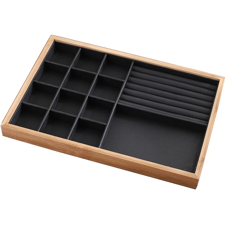 Bamboo Wood Jewelry Display Jewellery Tray Ring Holder Necklaces Organizer Bracelets Showcase Pendants Box