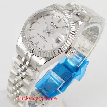 

Top Brand PARNIS Women Mechanical Watch Sapphire Crystal MIYOTA Movement Date Window SS Mental Strap 26mm Polished Case