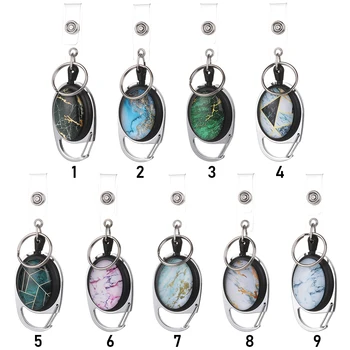 

1 PC Marble Pattern Oval Retractable Badge Reel Metal ID Card Badge Holder Pull Buckle with Anti-Lost Belt Clip Stationery