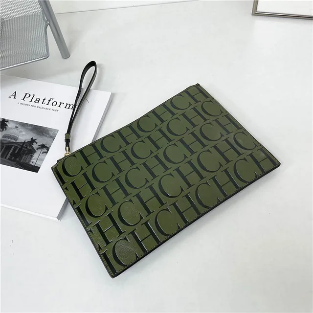 2021 New Luxury Brand CH Clutch Unisex High-quality CH Letter Pattern Clutch luxury envelope leather business clutch purse The first green