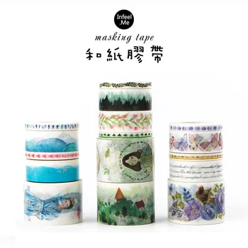 

5pcs Original Chinese Feature Paper Washi Tape Set Mint Purple Red Color Adhesive Decoration Stickers Masking Tapes A6122
