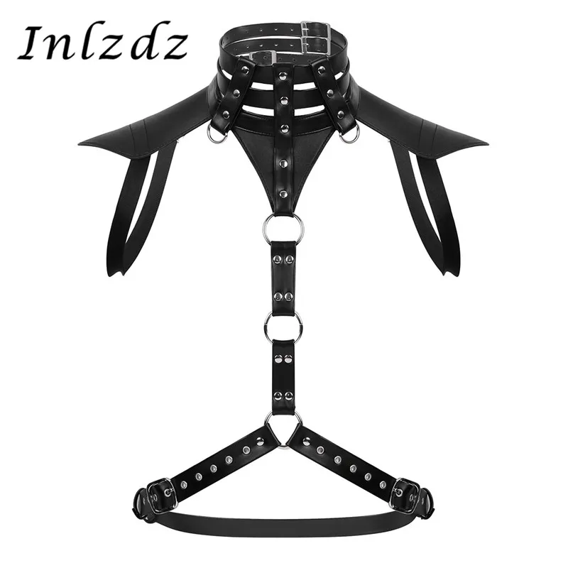 

Mens Leather Harness Belt Halter Neck Adjustable Buckles Body Chest Harness Belt with Metal O-rings Male Fancy Costume Straps
