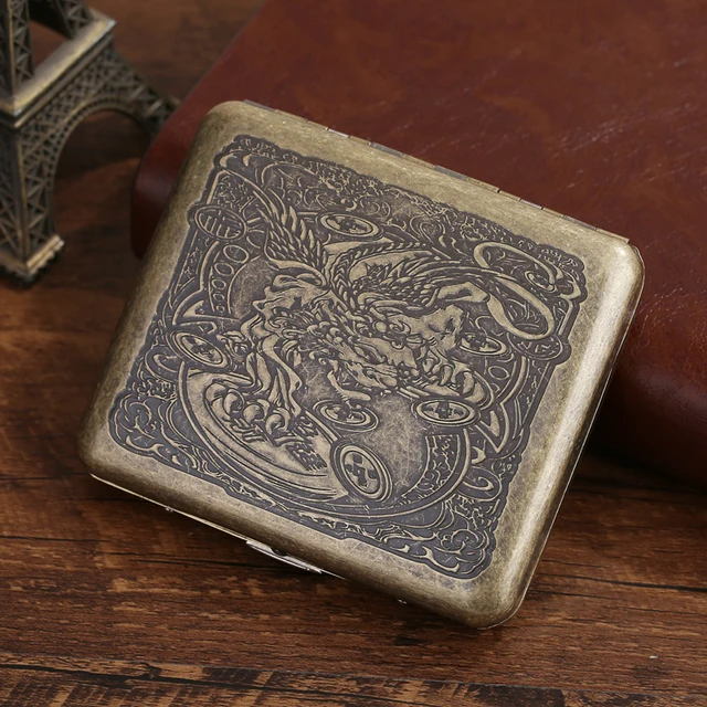 20 Sticks Black Matte Frosted Stainless Steel Metal Cigarette Case For Man Pocket Smoking Box With Gift Box Smoking Accessories Dragon A