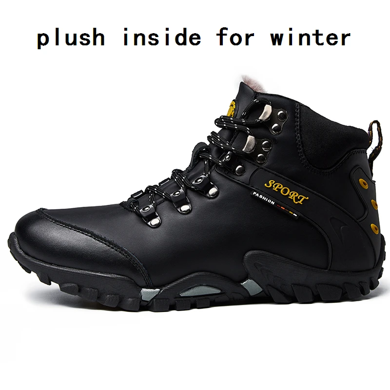 Мужские зимние кроссовки из натуральной кожи для трекинга, альпинизма, альпинизма, высокие тактические ботинки - Цвет: Черный