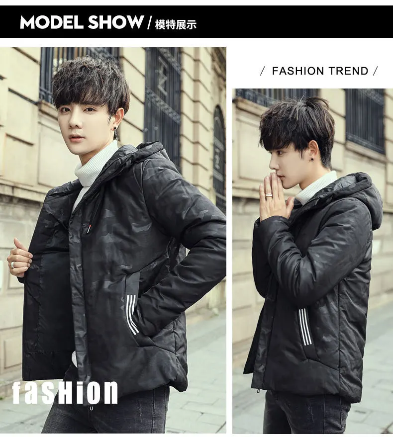 Autumn& Winter Men Hooded Camouflage down Jacket Cotton-padded Clothes Short Large Size Origional Hong Kong Style Casual Cotton