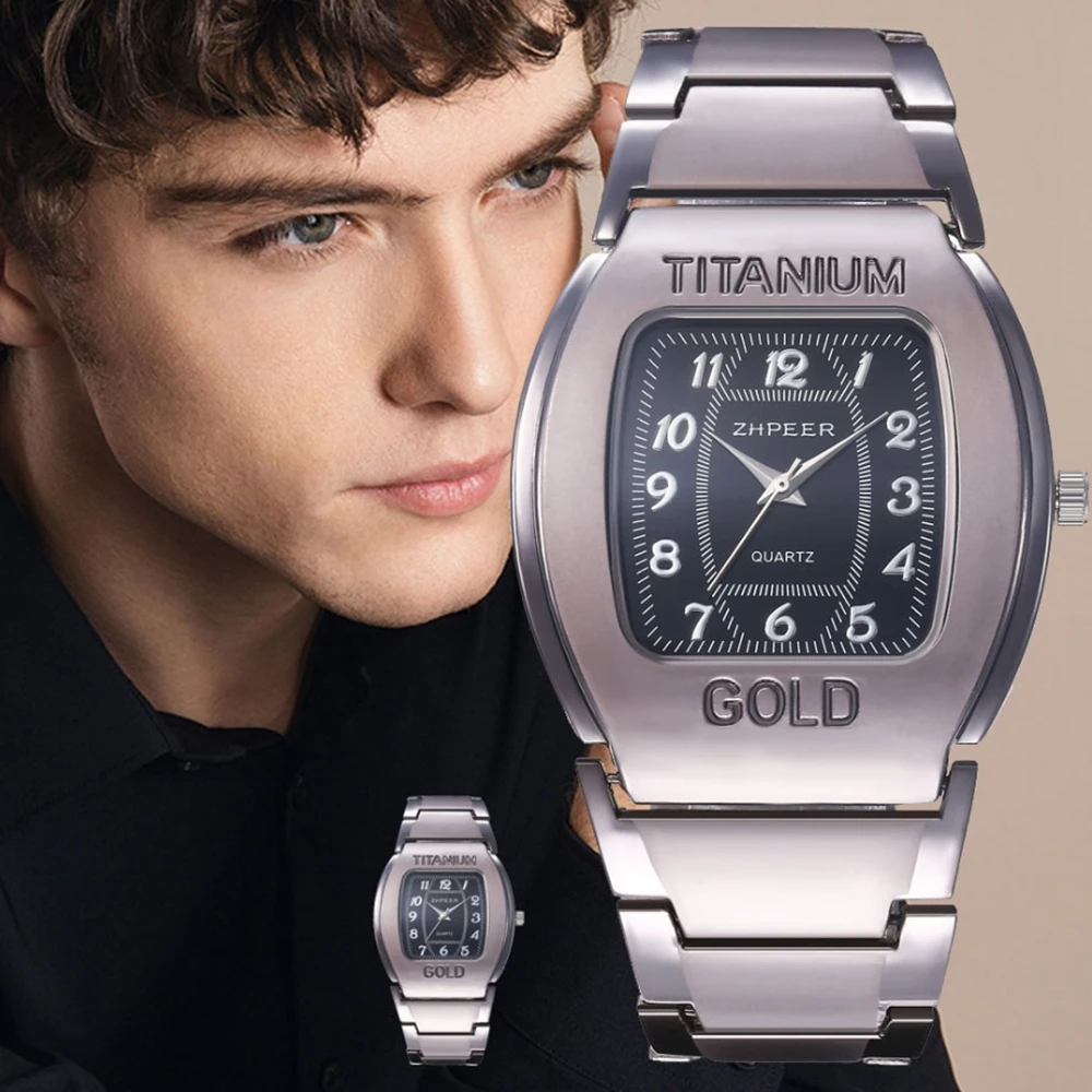 Reloj de pulsera de cuarzo para hombre, cronógrafo cuadrado de Esfera Grande, barril de vino, titanio dorado, para negocios, ocio
