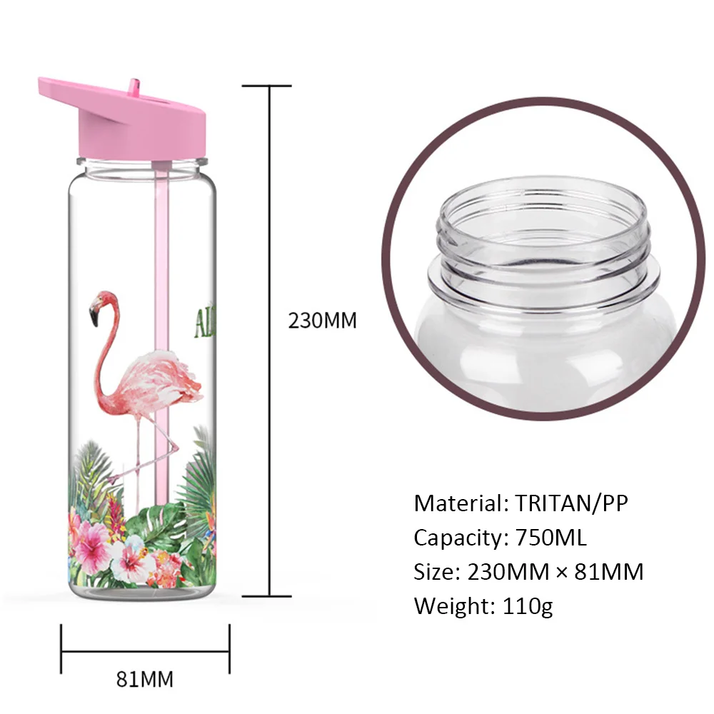 750 мл Тритан Спортивная уличная бутылка для воды с Фламинго единорог Печать Спорт чайник