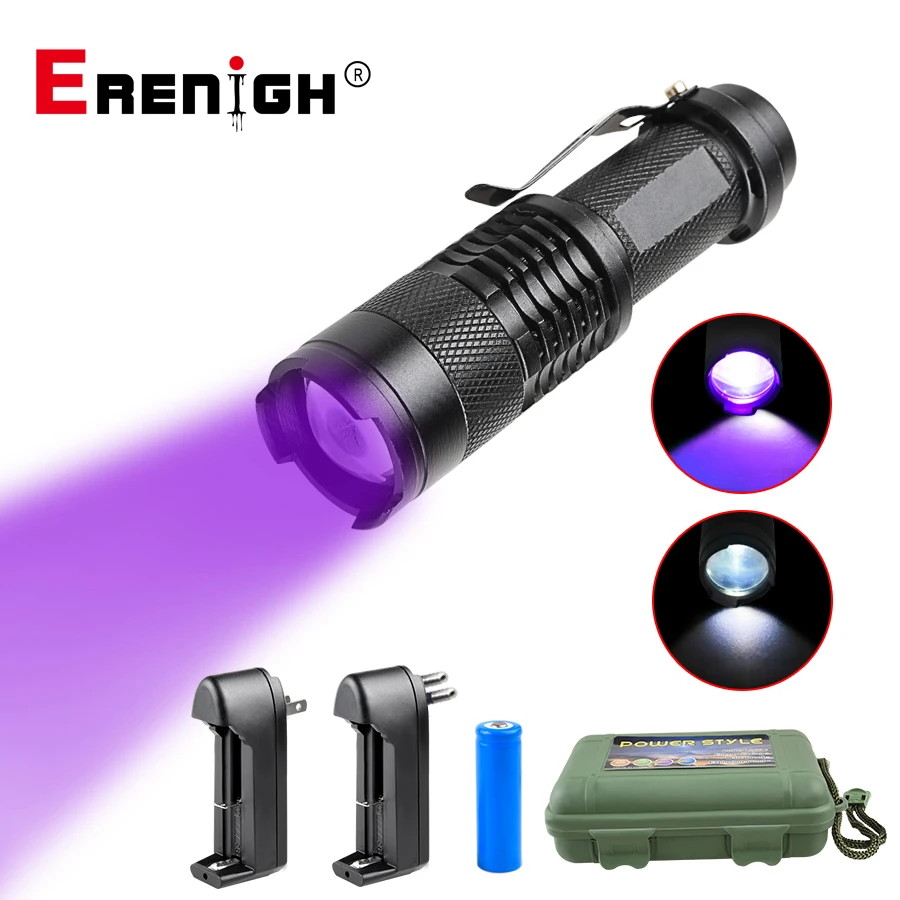 

Zoomable Ultraviolet Flashlight Adjustable Focus UV Light Money Pet Urine Stains Detector Scorpion AA/14500 Linterna UV Torch