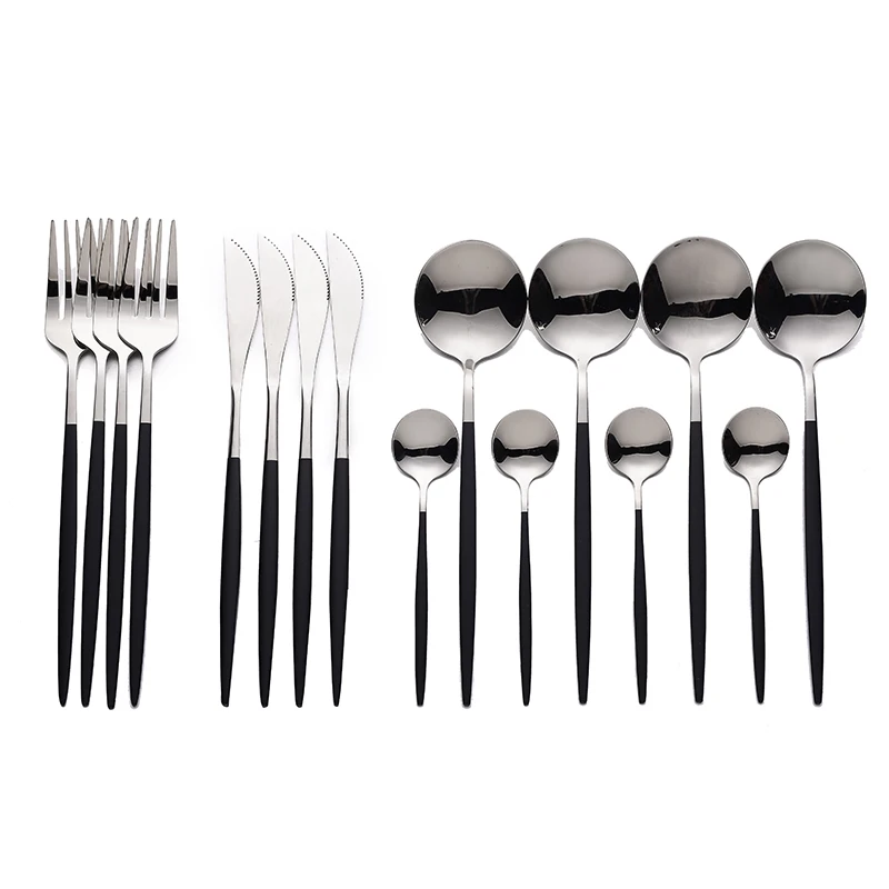 

Tablewellware Balck Silver Cutlery Fork Knife Set Stainless Steel Cutlery Tableware 16 Pcs Tableware Set Gold Dinnerware Set