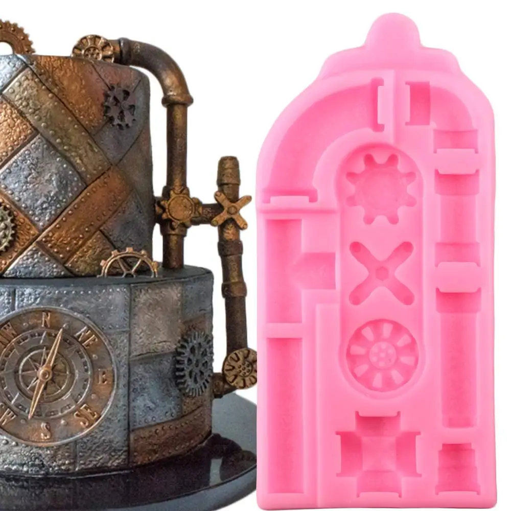 Rusty Pipes Silicone Molds Cogs Cake Border Fondant Mold DIY Baby Birthday Cake Decorating Tools