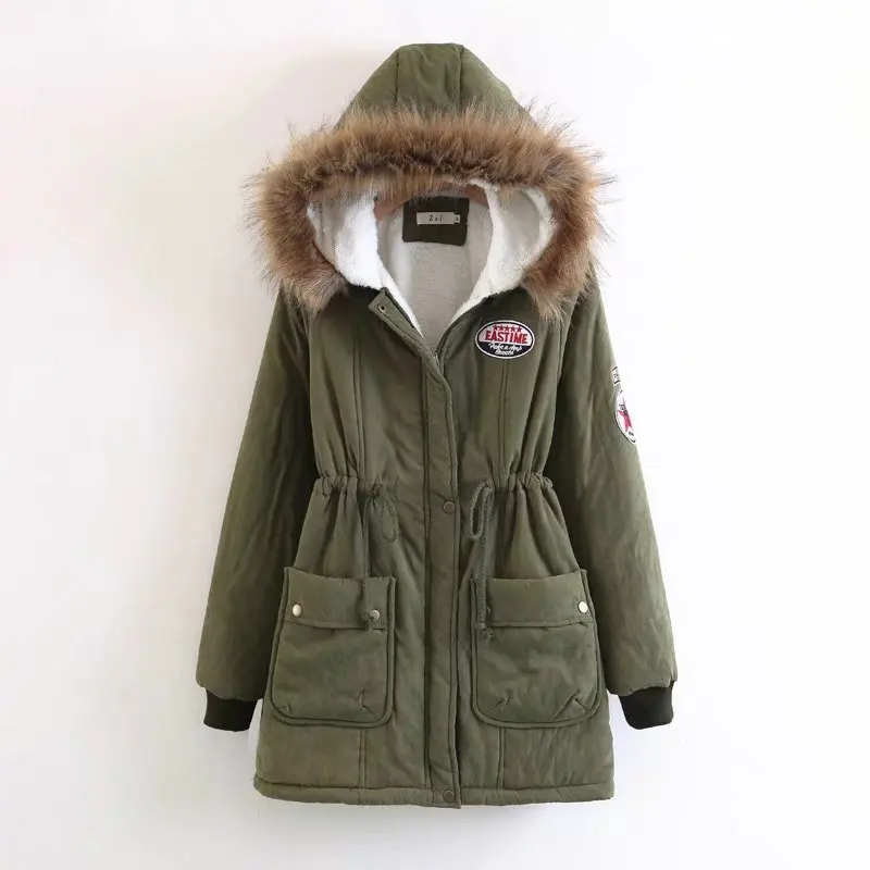 

Military Fashion Thick Warm Winter Jacket Women Hooded Full Sleeve Pocket Flocking Fur Parkas Mujer Casual Long Coats Female