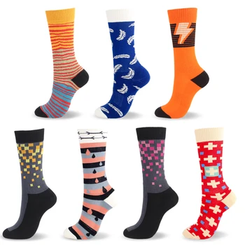 

Moda Mulaya 3 Pairs/Lot Happy Socks Men Combed Cotton Striped Streetwear Colorful Funny Socks Long Crew Casual Male Sock Outside