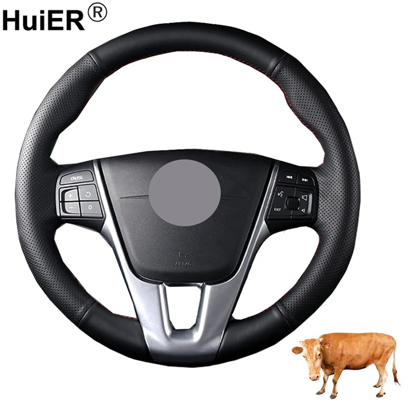 HuiER ручная швейная крышка рулевого колеса автомобиля Volant Funda Volante верхний слой коровья кожа для Volvo S60 V40 V60 V70 XC60 авто