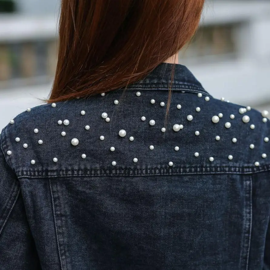 awesome  Shipp within 12hours 2020 Spring Plus Size Pearl Beaded Short Denim Coat Women S-5XL Long Sleeve Ca